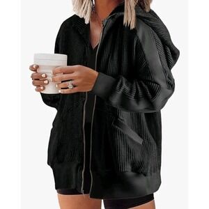 Eytino Womens Plus Size Long Sleeve Zip Up Oversized Casual Hoodie, 3XL, Black